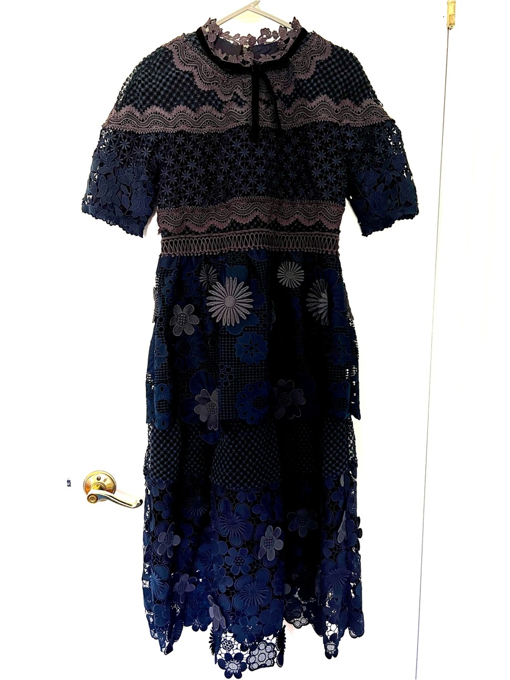 Self Portrait Blue Embroidered 3D Flowers Floral dress LINED - Picture 3 of 15